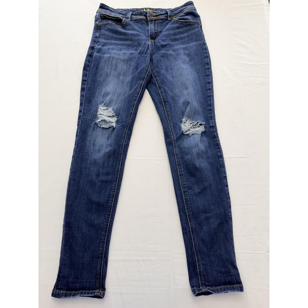 Indigo Rein Skinny Jeans Juniors 13 Blue Med Wash Mid Rise‎ Distressed 31x28.5